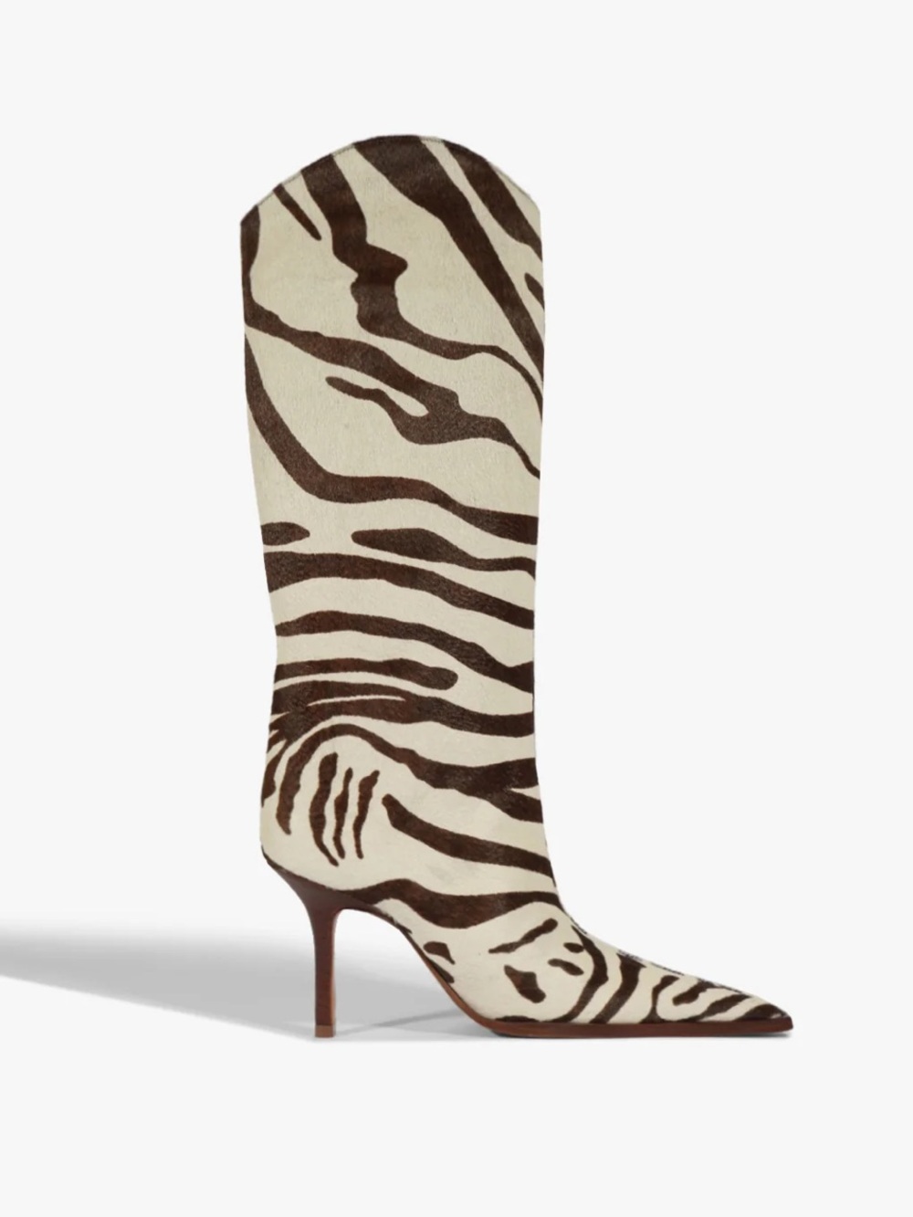SCHUTZ Cream and Brown Zebra-Print Knee-High Stiletto Boot